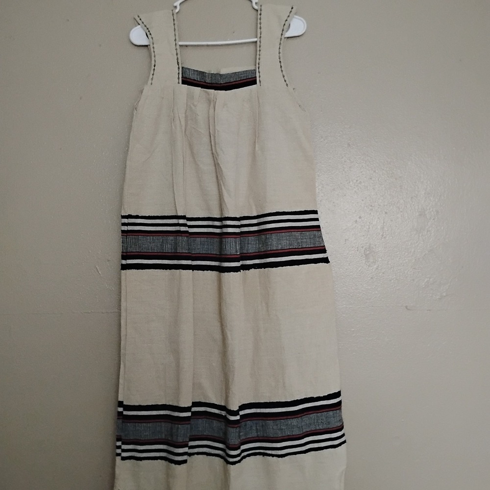 Burlap Sack Dress Medium Woven Maxi Lagenlook Festival Boho Hand Made Pockets - Picture 4 of 15